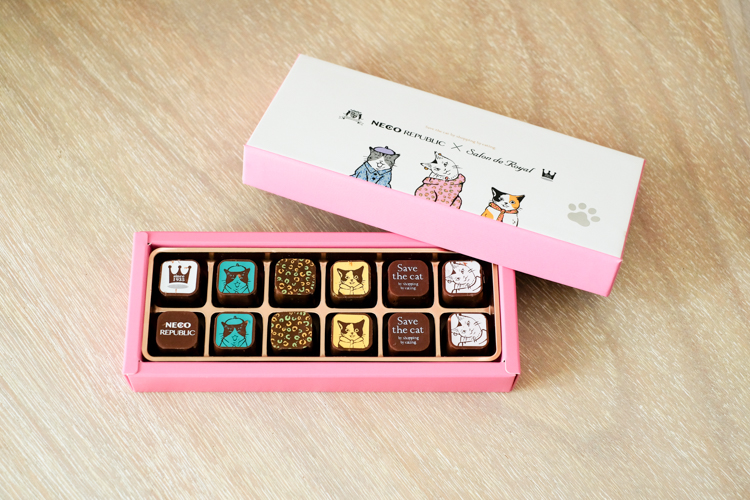 「サロンドロワイヤル」と「ネコリパブリック」のコラボレーション「アートチョコレート12個入り」 